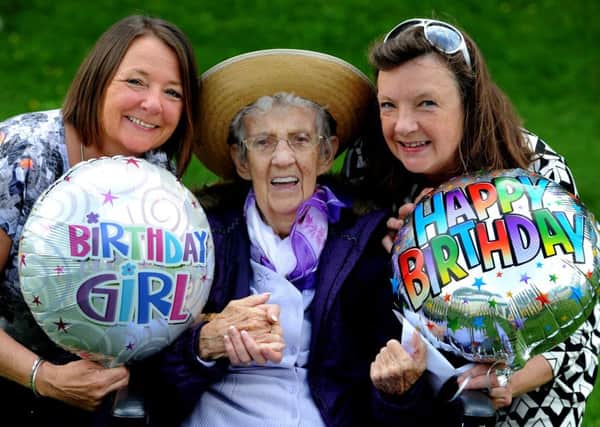 Barrowford Lifestyle Show: Doreen Berry celebrated her 95th birthday at the event with daughters Jackie Edington, left and Janet Bickerstaffe. Picture by Paul Heyes