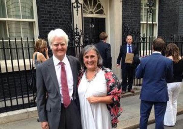 Julia and her husband Peter Rigg outside 10 Downing Street