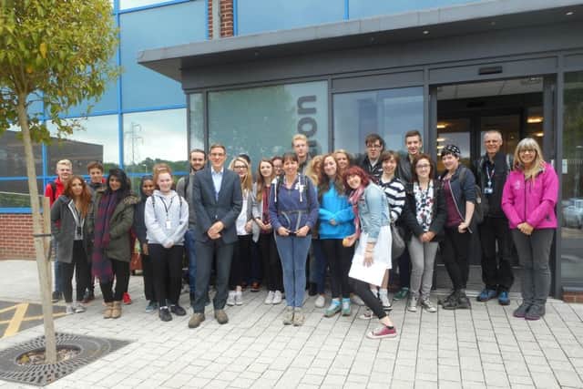 Students begin their eight mile walk from Nelson and Colne College (S)