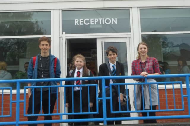 Liam Jones (17), Amy Braithwaite (11), William Marshall (12) and Emma Robinson (16) at Colne Primet Academy (S)