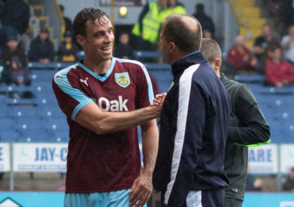 Michael Duff shakes hands with assistant Ian Woan - Burnley 2, Bradford City 0 - Turf Moor, August 1st 2015