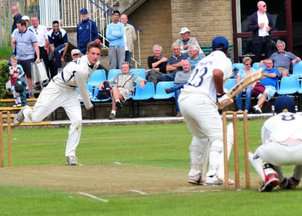 Photo: David Hurst
Worsley Cup Final between Nelson CC V Burnley CC at Nelson Cricket Club.
Nelson's Harrison Pherlan and Burnley's Barrat Tripathi and Chris Holt