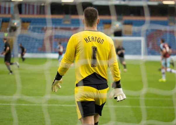 Tom Heaton watches proceedings from his goal - Burnley 2, Bradford City 0 - Turf Moor, August 1st 2015