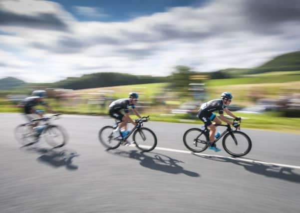 Stage two of the Tour of Britain at Whitewell in the Ribble Valley.  Ben Swift at the front of Team Sky riders.