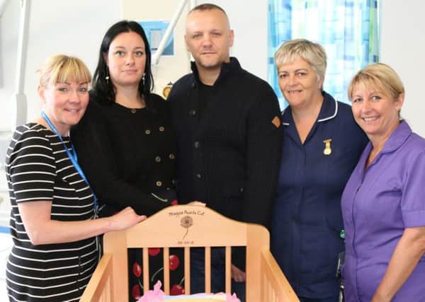 Donation of cold cot to Burnley General Hospital by Sarah Berasconi ad Mark Parsons in  memory of their baby daughter Maggie Pearl. (s)