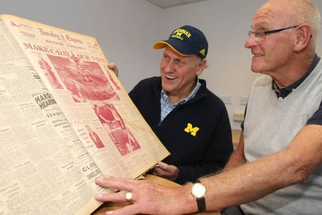 Mike Bynum with former claret Jimmy Robson with the special Burnley Express 1962 FA Cup edition of the paper.