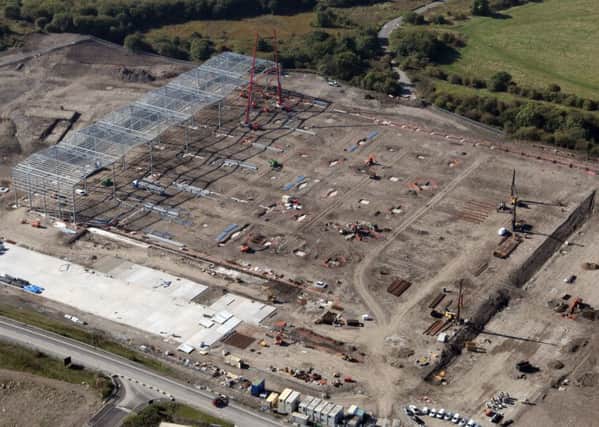 Aerial shot of  steel framework at Burnley Bridge Business Park (S)