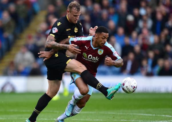 Bolton Wanderers' David Wheater competes with Burnley's Andre GrayPhotographer Richard Martin-Roberts/CameraSportFootball - The Football League Sky Bet Championship - Burnley v Bolton Wanderers - Saturday 17th October 2015 - Turf Moor© CameraSport - 43 Linden Ave. Countesthorpe. Leicester. England. LE8 5PG - Tel: +44 (0) 116 277 4147 - admin@camerasport.com - www.camerasport.com
