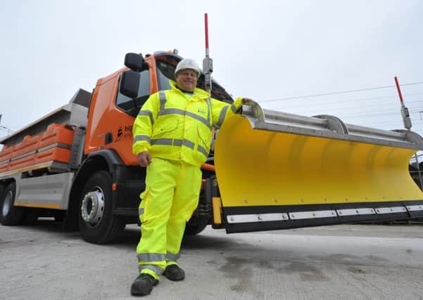 Photo Neil Cross
Gritter Phil Smith at the winter road safety campaign launch at  Highways Englands new 36-metre-wide salt barn in Garstang, with a capacity for 8,000 tonnes of salt