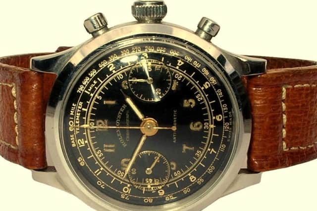 The 1943 stainless steel Rolex Oyster Chronograph watch which sold at auction for £165,000. Photo: Bourne End Auction Rooms.