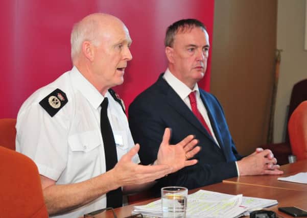 WELCOME: PCC Clive Grunshaw and Chief Constable Steve Finnigan at previous press conference to discuss police funding