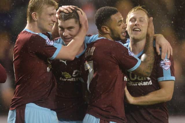 Celebrations abound as Burnley's Sam Vokes scores his team's 4th goal