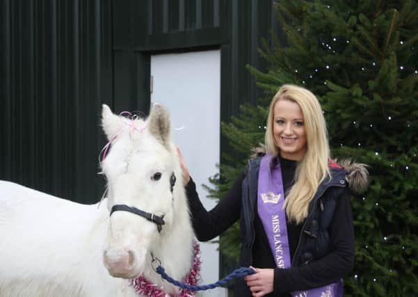 Kelly Sagar, Miss Lancashire Galaxy 2015/16, with HAPPA rescue pony Mandy (s)