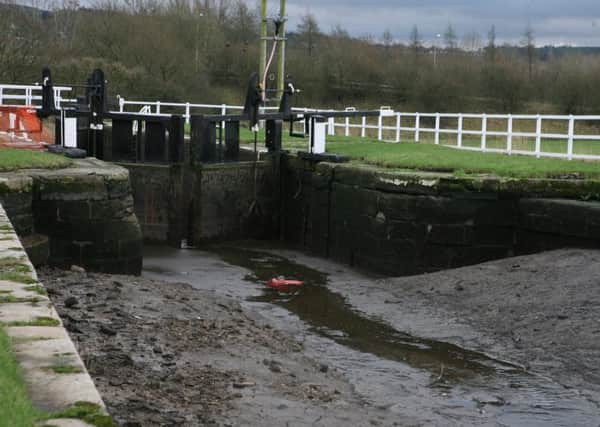 The Leeds Liverpool Canal which has been drained at Barrowford Locks.