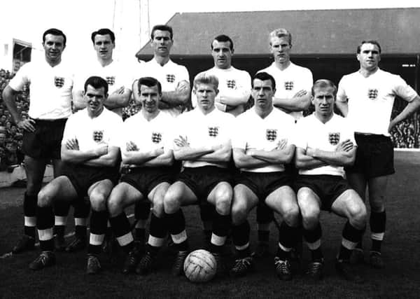 The England football team which drew 1-1 with Wales at Ninian Park, Cardiff. Pictured left to right are : Back row - Jimmy Armfield, Bobby Robson, Peter Swan, Ron Springett, Ron Flowers and Ramon Wilson. Front row - John Connelly, Bryan Douglas, Ray Pointer, Johnny Haynes and Bobby Charlton.  Photo: PA.