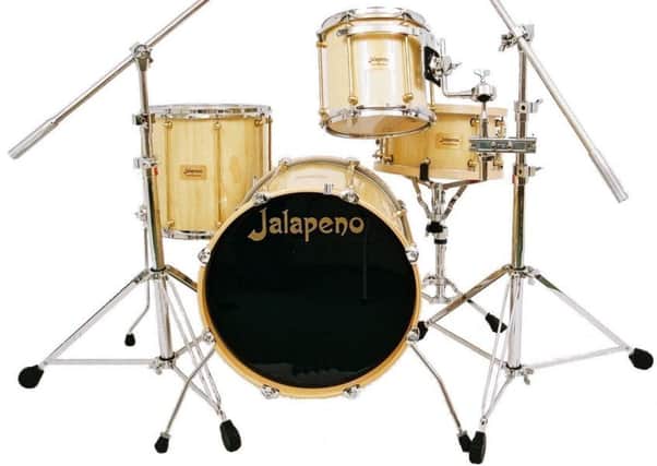 Drum kit: made by David Nuttall, Jalapeno Drums, Lancaster.