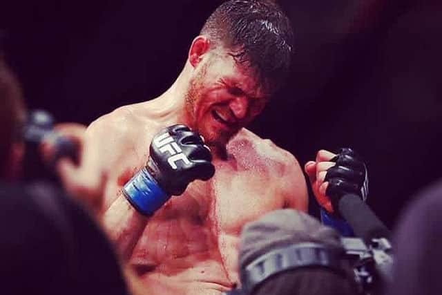 Michael Bisping celebrates victory over Anderson Silva at the 02 Arena on Saturday night. Picture: Instagram: @mikebisping