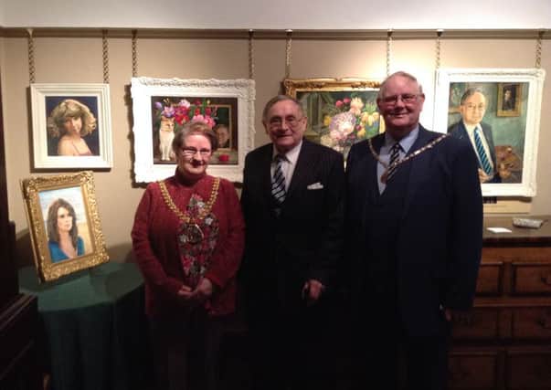 Artist: Peter Leyden with the Mayor of Burnley Coun. Liz Monk and her consort Mr Richard Monk (s)