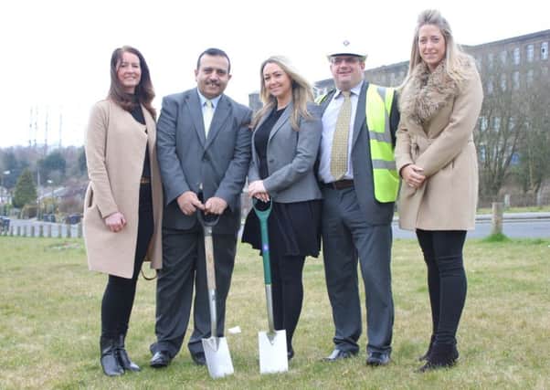 Cutting the first sod are (from left) Pendle Councils Julie Palmer and Coun. Mohammed Iqbal, Leader of Pendle Council with Barnfields Kelly Hankinson, Peter Blakey and Charlotte Pickup