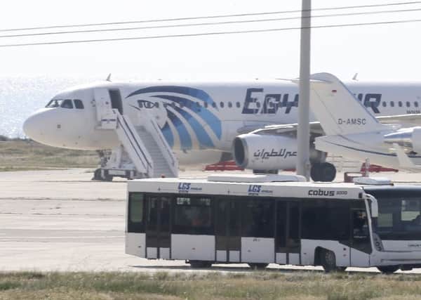 The hijacked EgyptAir aircraft after it landed at Larnaca airport (AP)