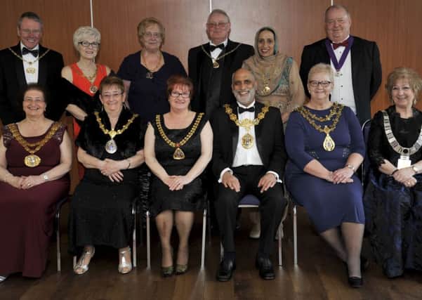 Mayors with mayoresss and consorts at the Burnley Mayor's Civic Ball
