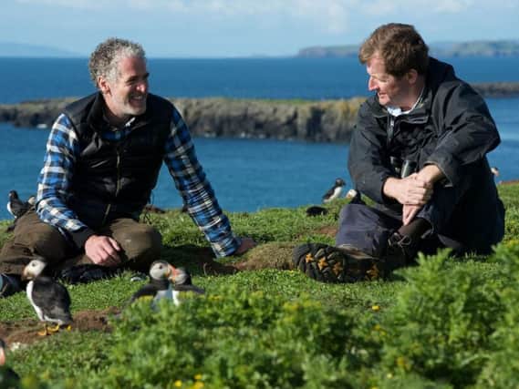 Gordon Buchanan and Alastair Campbell get up close and personal with puffins on the island of Lunga