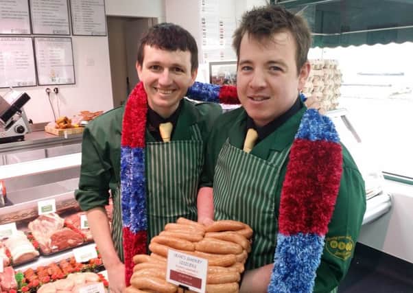 SPECIAL SAUSAGE: Danny Heys and Neil Whittaker with the new sausages