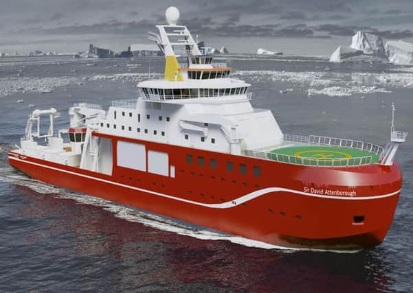 Artist's impression issued by the Natural Environment Research Council (NERC) of a new state-of-the-art polar research ship that is to be named RRS Sir David Attenborough