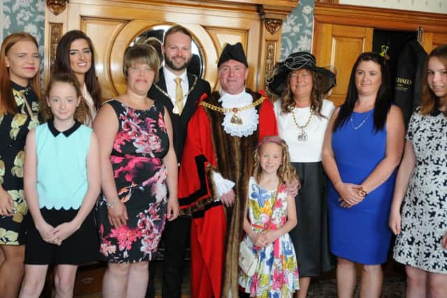 Coun Jeff Sumner, centre, is made the Mayor of Burnley, at a ceremony at the Council Chamber in Burnley Town Hall, pictured with is family.