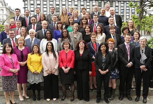 Julie Cooper and Jo Cox after their election with other new MPs