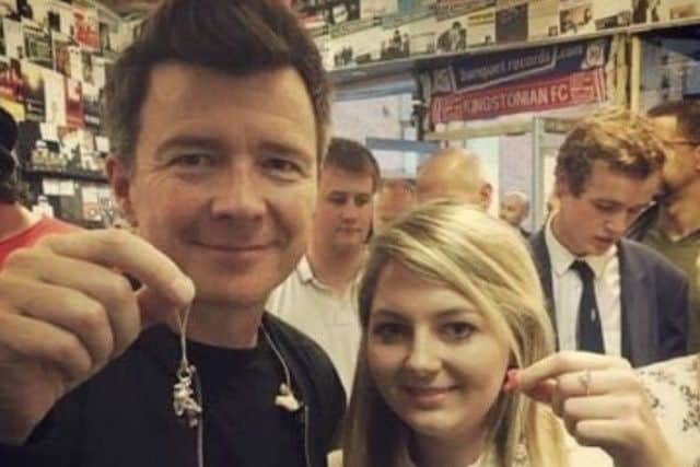Singer Rick Astley with a Jet Set Angel and Charlotte Carlile who is the daughter of Tia's teacher Mrs Carole Carlile (s)