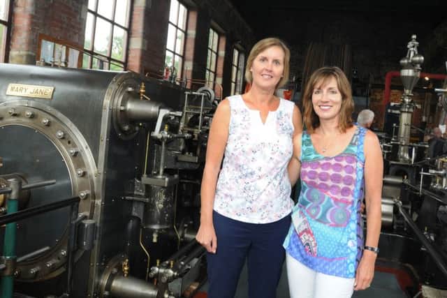 BURNLEY/NELSON   02-08-16
The great-great granddaughters of James Nutter, the founder of Bancroft Mill, Barnoldswick, Judith De La Cour from Jersey, left, and Janet Paterson from Australia, they made a special trip to start off the engine with a group of visitors watching on.