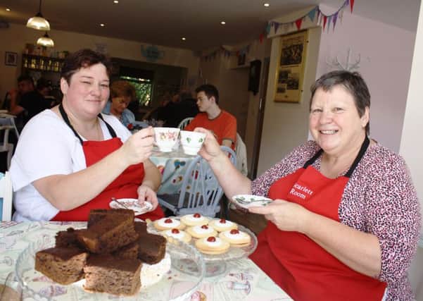 Carol Kerr (right) together with her sister Noreen Brogna at the Scarlett Tea Rooms.