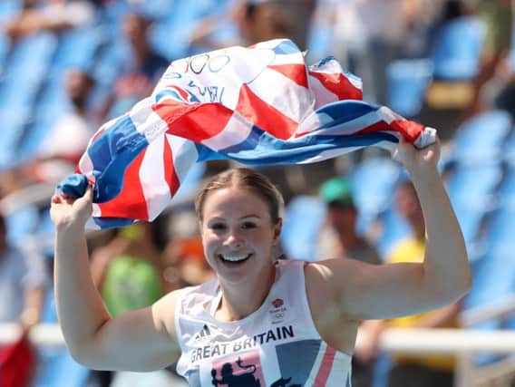Sophie Hitchon celebrates her bronze medal success