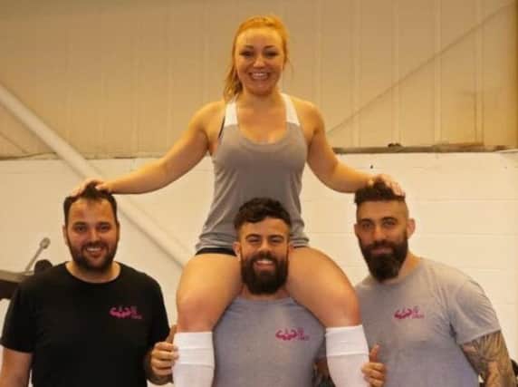 Power lifter Pete Wiliams (far right) with (from left to right) friend and supporter Robert Brown, Scott Britton and Sophie Atkinson who are co founders of Lift for Cancer