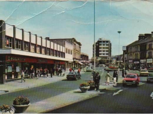 Redevelopment of St James's Street showing Woolworth's and the Keirby Hotel, then the Burnley Crest