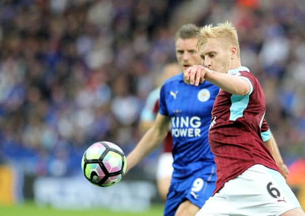 Burnley's Ben Mee in action during todays match  with Leicester City's Jamie Vardy

Photographer Rachel Holborn/CameraSport

The Premier League - Leicester City v Burnley - Saturday 17th September 2016 - King Power Stadium - Leicester 

World Copyright Â© 2016 CameraSport. All rights reserved. 43 Linden Ave. Countesthorpe. Leicester. England. LE8 5PG - Tel: +44 (0) 116 277 4147 - admin@camerasport.com - www.camerasport.com