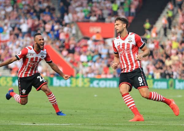 Jay Rodriguez of Southampton celebrates with Nathan Redmond of Southampton after scoring making it 1-1 in the second half during the Premier League match between Southampton and Sunderland at St. Mary's Stadium on Saturday 27th August 2016