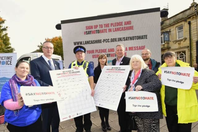 Police and Crime Commissioner for Lancashire Clive Grunshaw was in Burnley to sign people up to the "Say No to Hate" pledge (s)