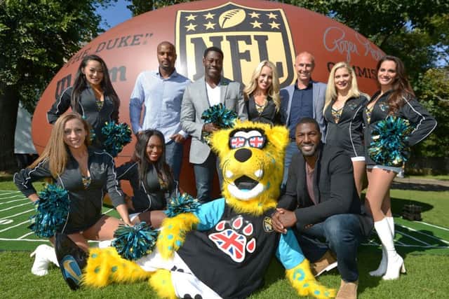 JP License

NFL Stars and Superbowl winners joined cheerleaders from the Jacksonville Jaguars on the first date of a UK wide tour to promote the NFL.

Cheerleader 
L-R L-R Alison, Summer, Drianca, Jessica, Lauren and Lindsay joined by players Osi Umenyiora, Nick Ferguson  and Greg Jennings  


 Neil Hanna Photography
www.neilhannaphotography.co.uk
07702 246823