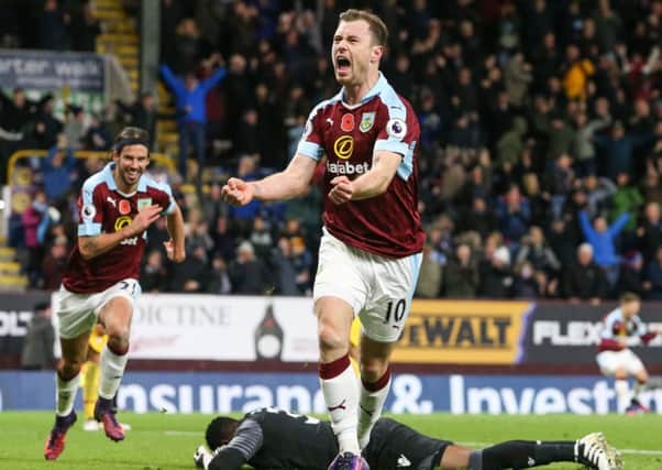 Burnley's Ashley Barnes celebrates scoring his sides third and winning goal 

Photographer Alex Dodd/CameraSport

The Premier League - Burnley v Crystal Palace - Saturday 5th November 2016 - Turf Moor - Burnley

World Copyright Â© 2016 CameraSport. All rights reserved. 43 Linden Ave. Countesthorpe. Leicester. England. LE8 5PG - Tel: +44 (0) 116 277 4147 - admin@camerasport.com - www.camerasport.com