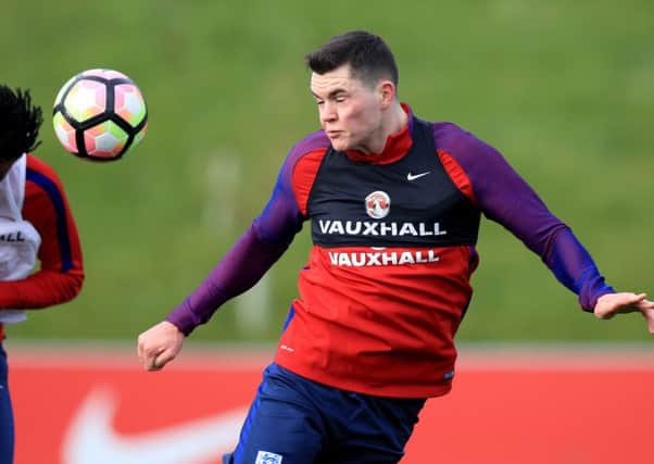 England's Michael Keane (right) in action during a training session at St George's Park, Burton. PRESS ASSOCIATION Photo. Picture date: Tuesday November 8, 2016. See PA story SOCCER England. Photo credit should read: Mike Egerton/PA Wire. RESTRICTIONS: Use subject to FA restrictions. Editorial use only. Commercial use only with prior written consent of the FA. No editing except cropping.
