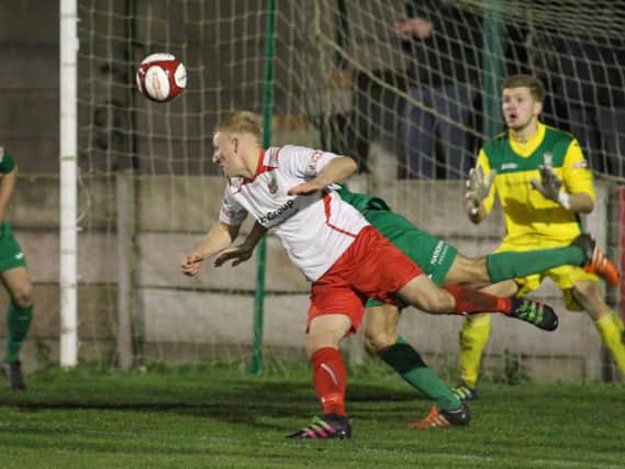 Marcus Burgess (goalkeeper) in one of his first games for Burscough against Colne FC. (Credit: Marc Taylor Photography)