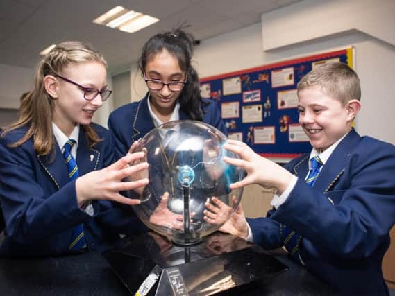 Blessed Trinity students at the school's Science Club. (From left: Eve Wharton, Sabah Islam, Jenson Carter from Year Seven)