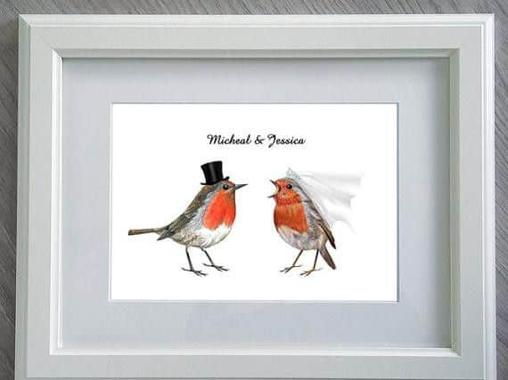 Robin Couple print by Rebecca Christian who will be selling funny cards and art prints at the Etsy market