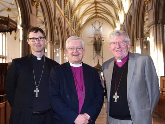 (from left to right) Bishop Philip North, Bishop Julian Henderson, and Bishop Geoff Pearson.