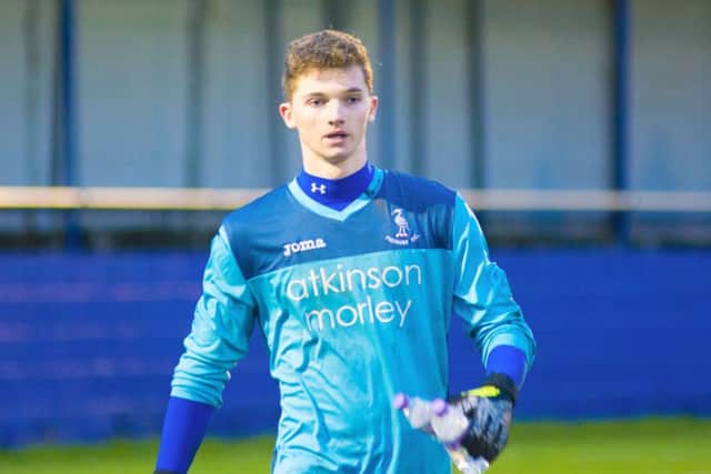 Maxwell Povey, who saved a penalty on debut for Padiham against Maine Road