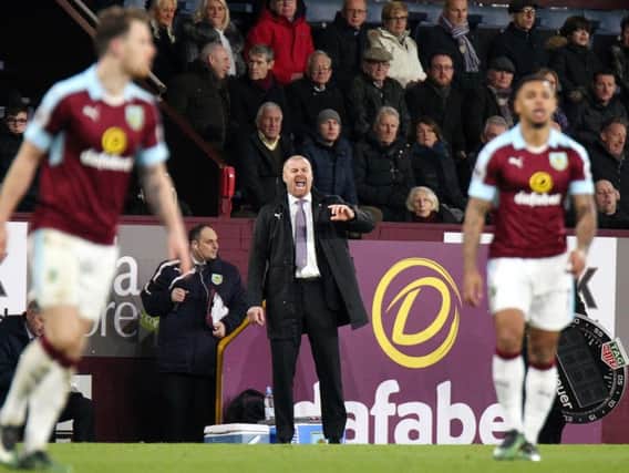 Clarets boss Sean Dyche and goal heroes Ashley Barnes and Andre Gray