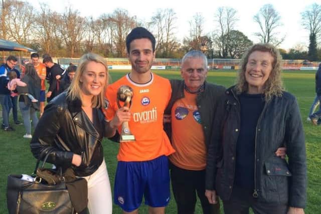 Sam with his Players Player of the Season award, his girlfriend Chloe Pellican and parents Linda and Richard Habergham, May 2016