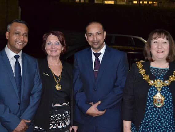Azad Miah, Mayoress Carol Belshaw-Goulthorp, Jitu Miah and Mayor Coun. Rosemary Carroll. (s)